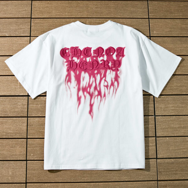 Chrome Hearts Pink Flame Logo T-shirt - White.